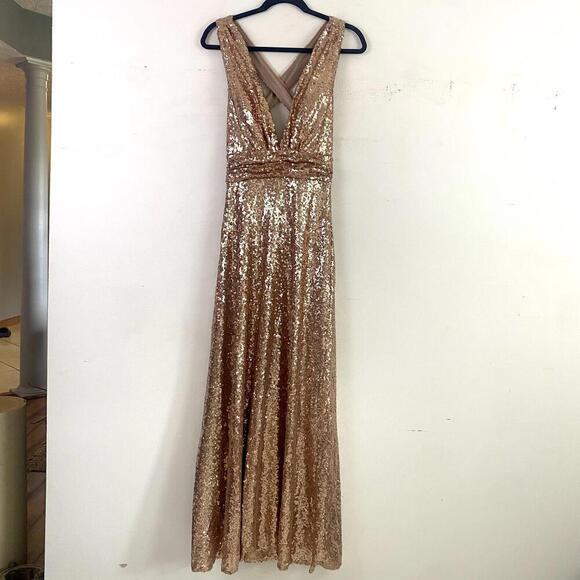 REVELRY champagne sequin plunge maxi formal dress - Picture 3 of 9